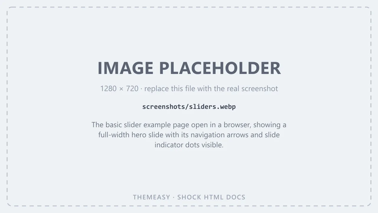 The basic slider example page open in a browser, showing a full-width hero slide with its navigation arrows and slide indicator dots visible.